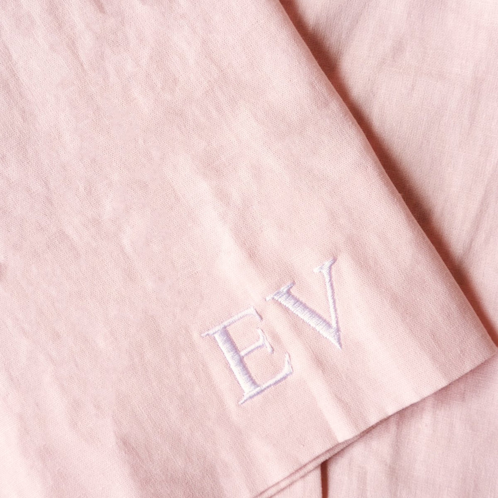 
                  
                    Embroidered initials on robe
                  
                