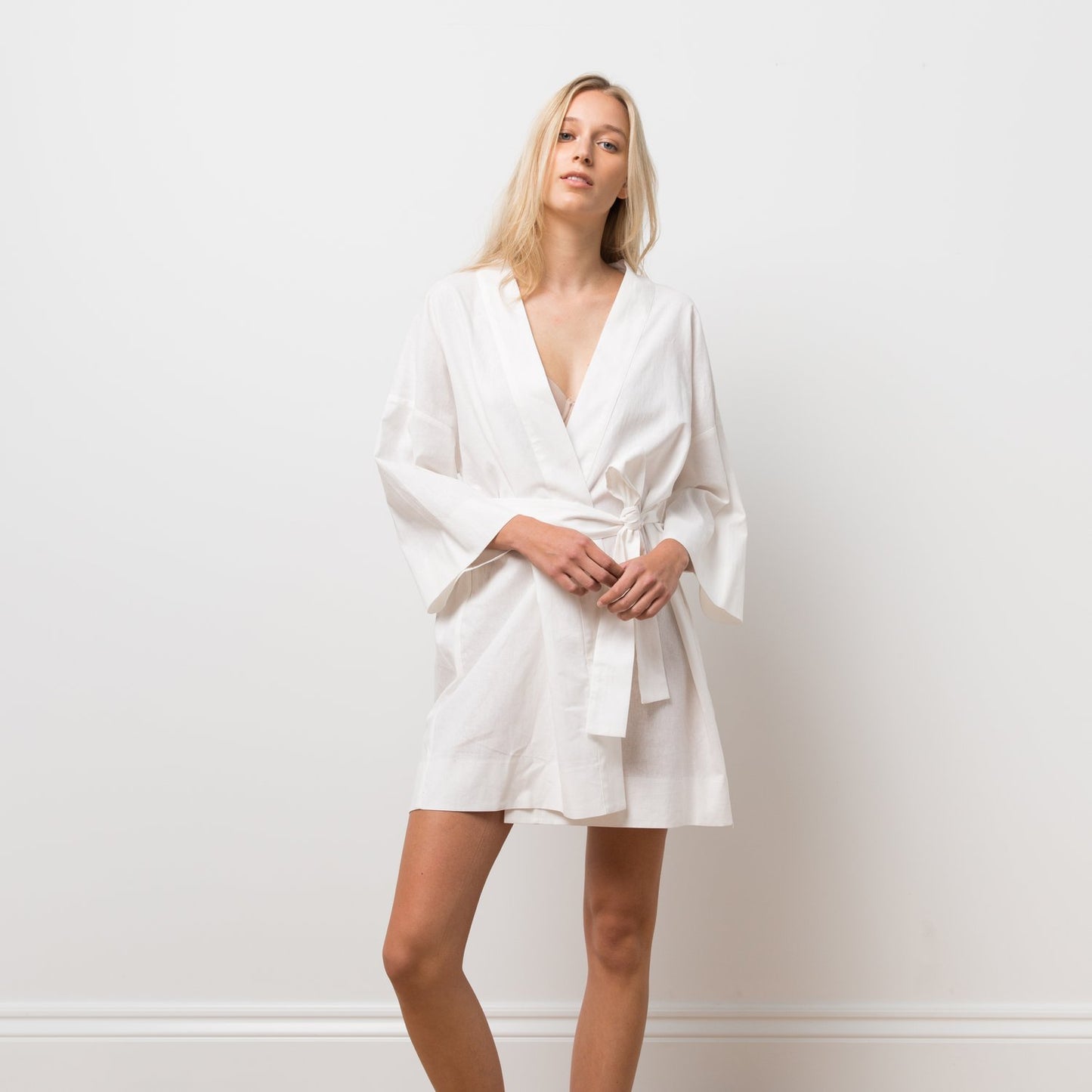 Woman wearing white robe